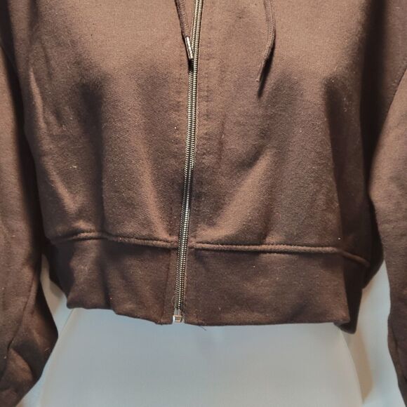 Pretty Little Thing Crop Zip Up Hoodie Black w/ White Logo - Size : Girls 14 - Picture 2 of 8